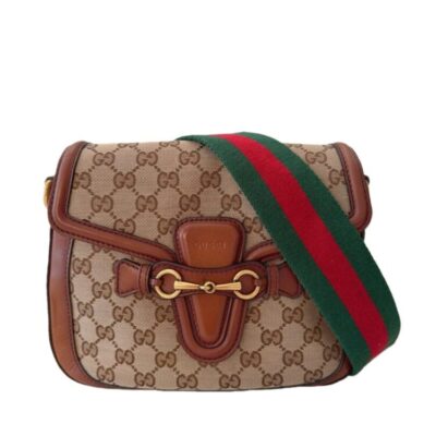 GUCCI Monogram Small Lady Web Shoulder Bag Beige Cuir