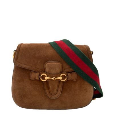 GUCCI Suede Medium Lady Web Shoulder Bag New Marron