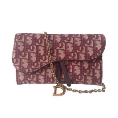 CHRISTIAN DIOR Oblique Saddle Chain Pouch Burgundy