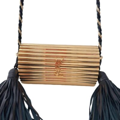 SAINT LAURENT Ribbed Plexiglass Lambskin Fringe Monogram Opium Box Bag