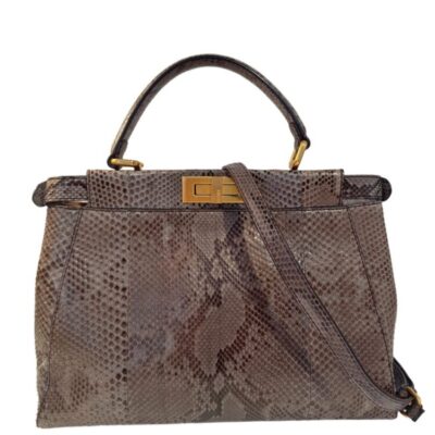 FENDI Snakeskin Medium Peekaboo Iconic Satchel Asfalto Nocciola