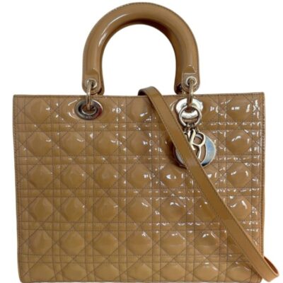 CHRISTIAN DIOR Patent Cannage Large Lady Dior Yellow