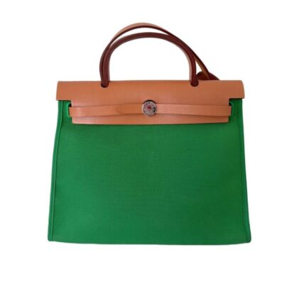 HERMES Vache Hunter Toile Herbag Zip 31 PM Bambou Natural