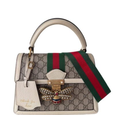 GUCCI GG Supreme Monogram Small Queen Margaret Top Handle Bag White