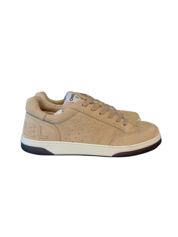 CHANEL Suede Calfskin Logo Sneakers 39 Beige - Image 2