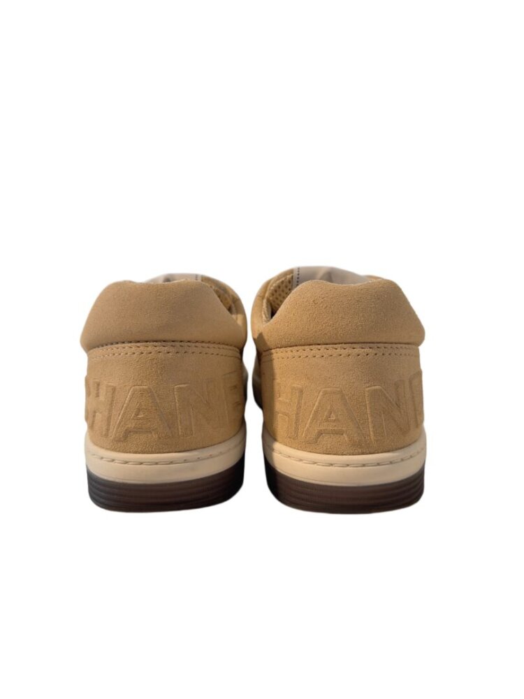 CHANEL Suede Calfskin Logo Sneakers 39 Beige - Image 3