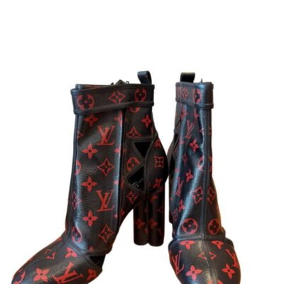 LOUIS VUITTON Monogram Infrarouge Logomania Ankle Boots 39 Black