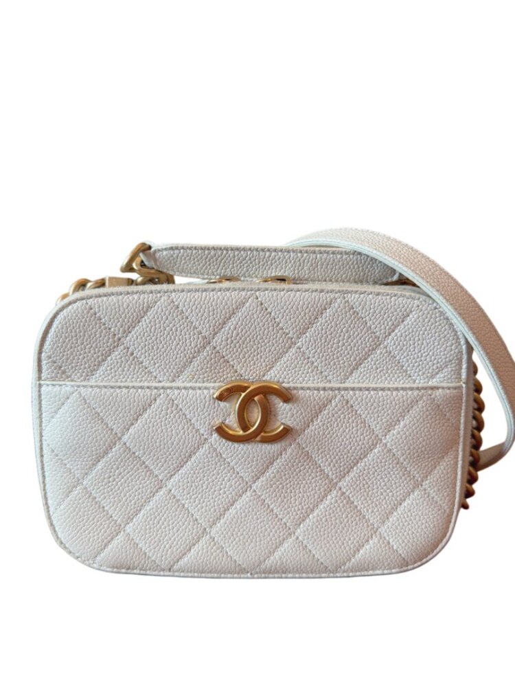Chanel Black Caviar Camera Bag with gold hardware