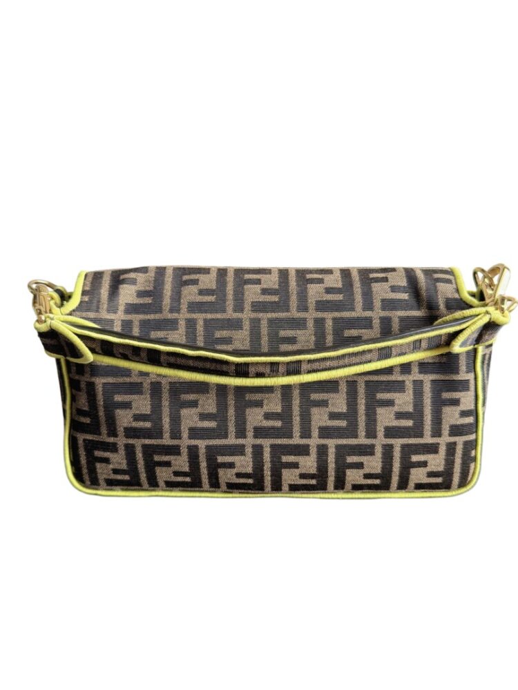 FENDI Fabric Jacquard FF 1974 Large Baguette Tobacco Moro Giallo Fluo - Image 2