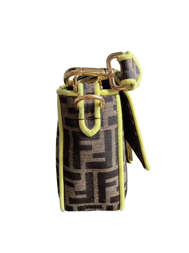 FENDI Fabric Jacquard FF 1974 Large Baguette Tobacco Moro Giallo Fluo - Image 4