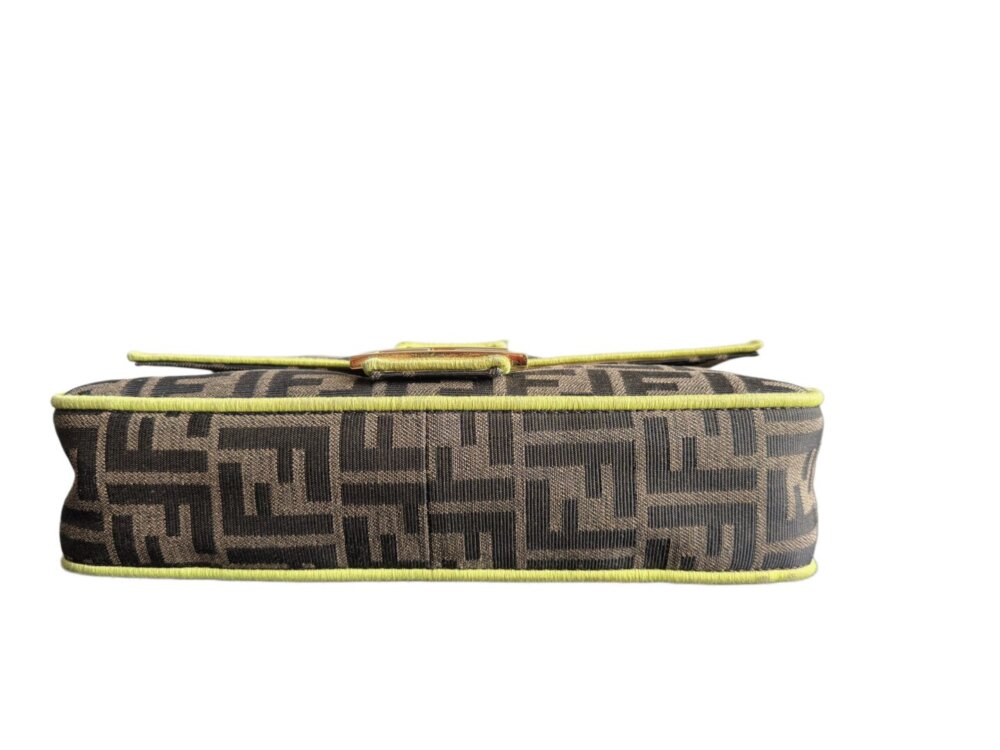 FENDI Fabric Jacquard FF 1974 Large Baguette Tobacco Moro Giallo Fluo - Image 6