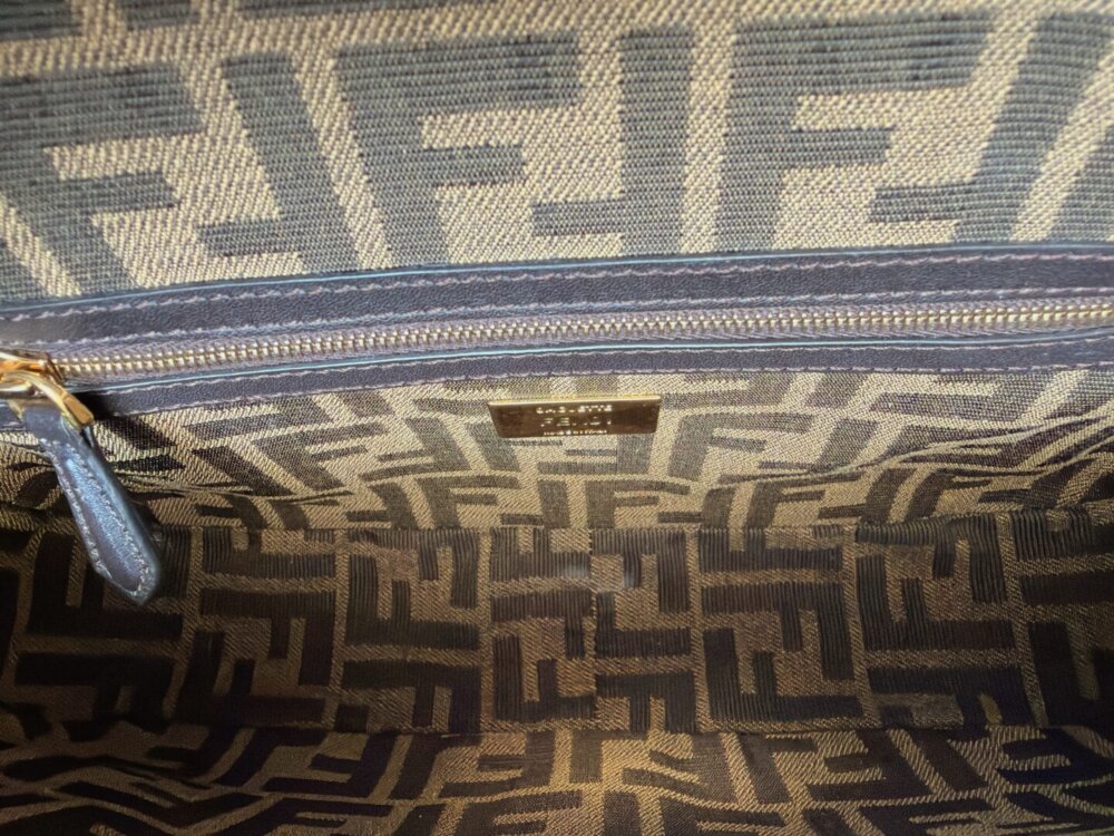 FENDI Fabric Jacquard FF 1974 Large Baguette Tobacco Moro Giallo Fluo - Image 8