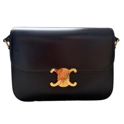 CELINE Shiny Calfskin Medium Triomphe Black