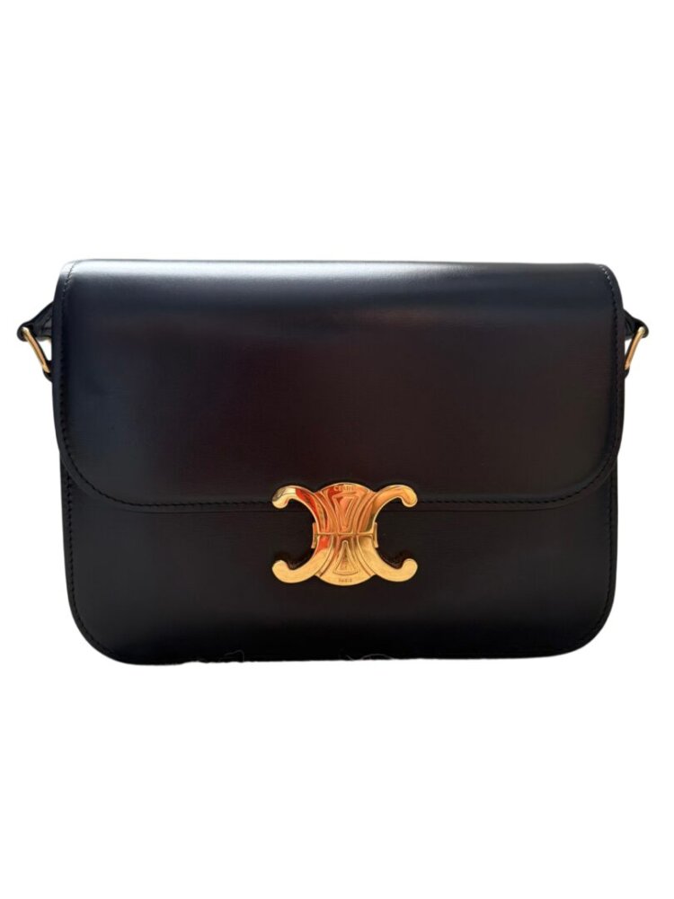 CELINE Shiny Calfskin Medium Triomphe Black