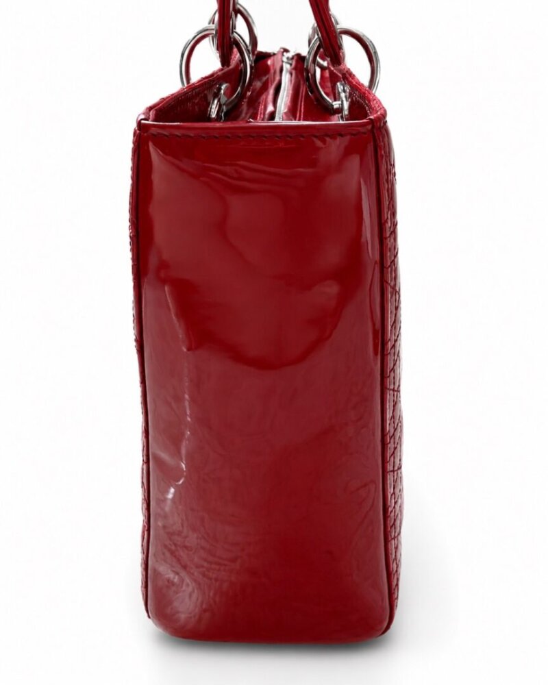 CHRISTIAN DIOR Patent Cannage Large Lady Dior Red - Image 3