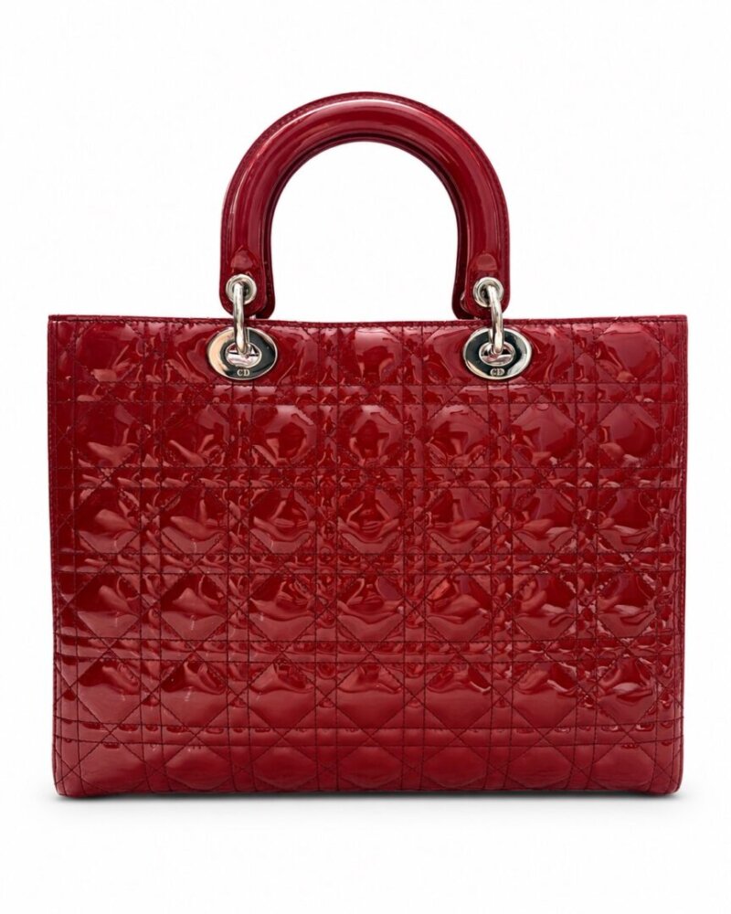 CHRISTIAN DIOR Patent Cannage Large Lady Dior Red - Image 2