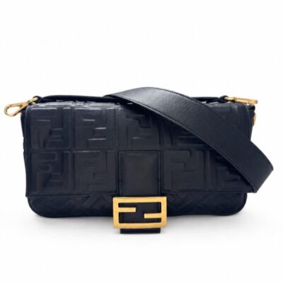 FENDI Nappa FF 1974 Embossed Baguette Black