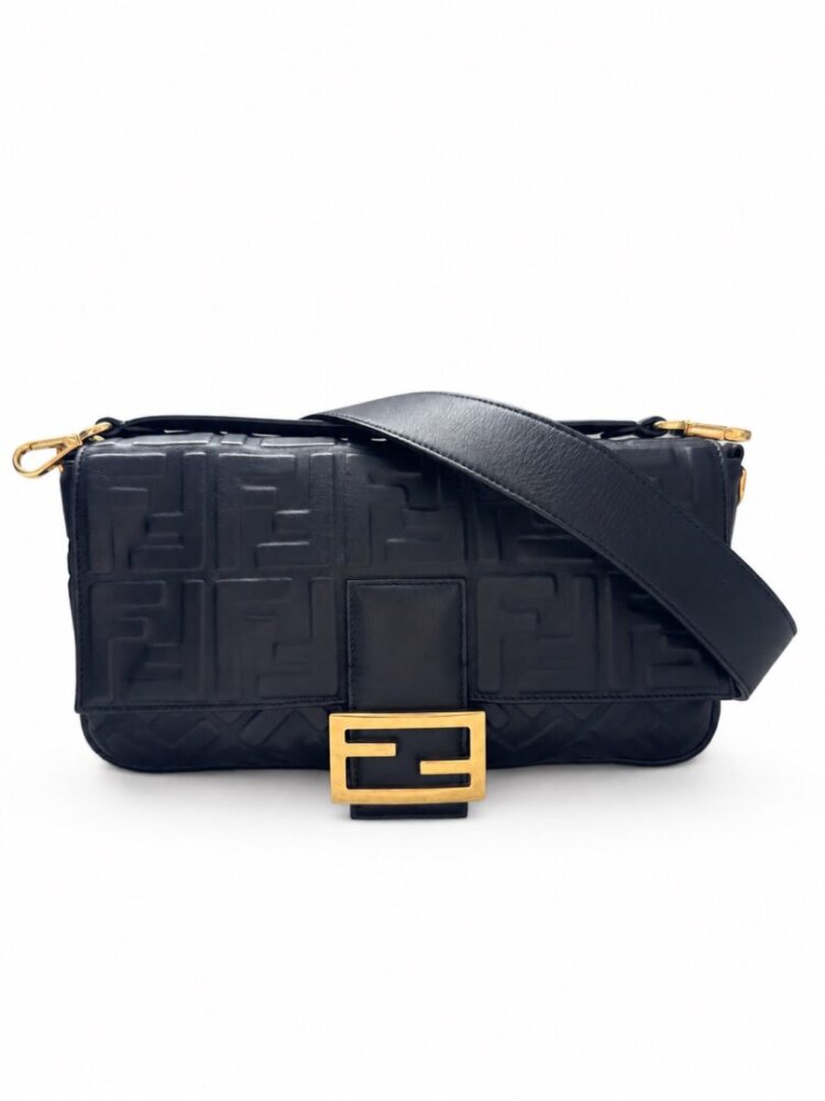FENDI Nappa FF 1974 Embossed Baguette Black