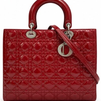 CHRISTIAN DIOR Patent Cannage Large Lady Dior Red