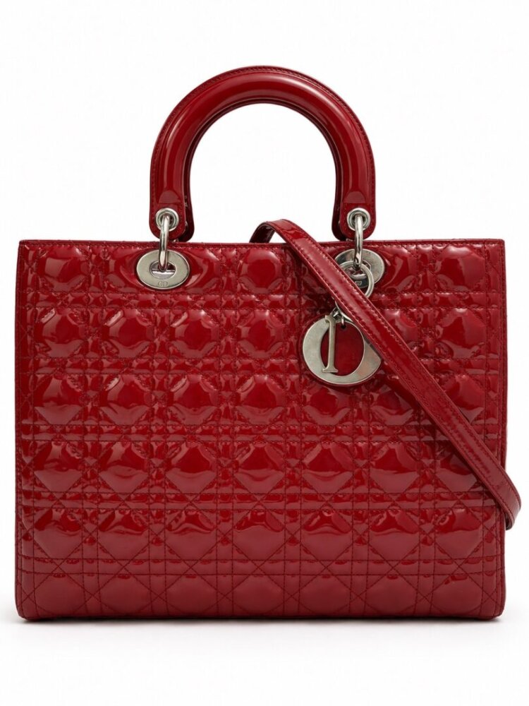 CHRISTIAN DIOR Patent Cannage Large Lady Dior Red