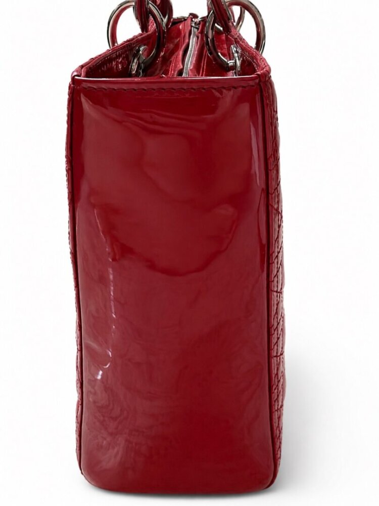CHRISTIAN DIOR Patent Cannage Large Lady Dior Red - Image 5