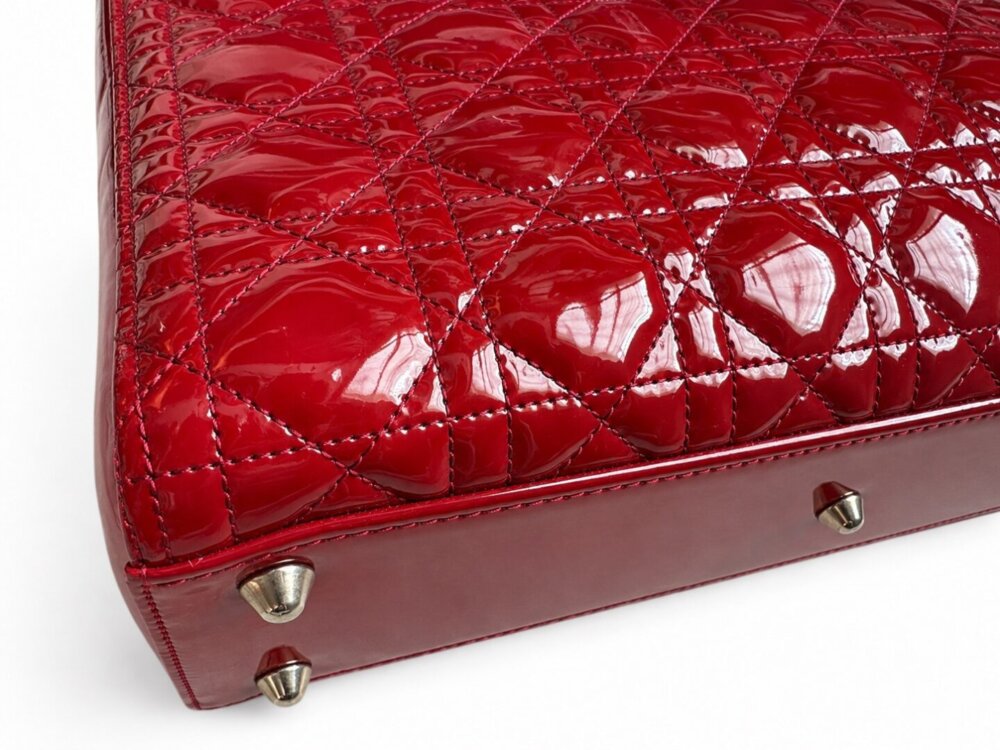 CHRISTIAN DIOR Patent Cannage Large Lady Dior Red - Image 4