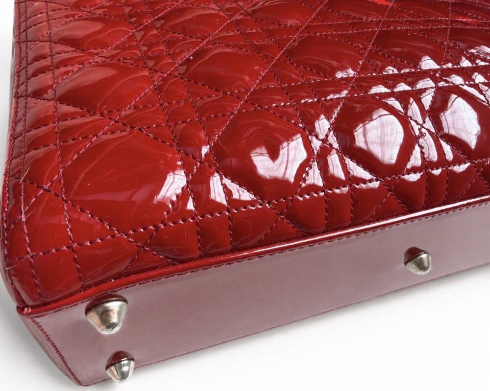 CHRISTIAN DIOR Patent Cannage Large Lady Dior Red - Image 6