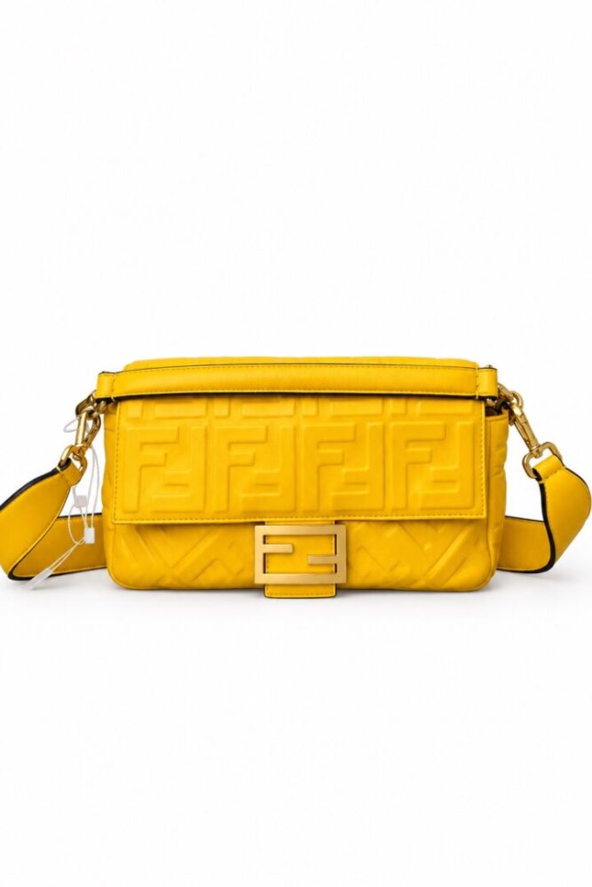 Fendi Nappa FF 1974 Embossed Baguette Mimosa