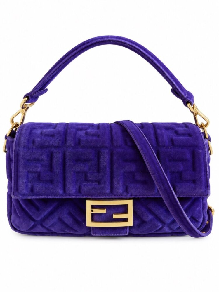 Fendi Velvet FF Embossed Baguette Viola Plus