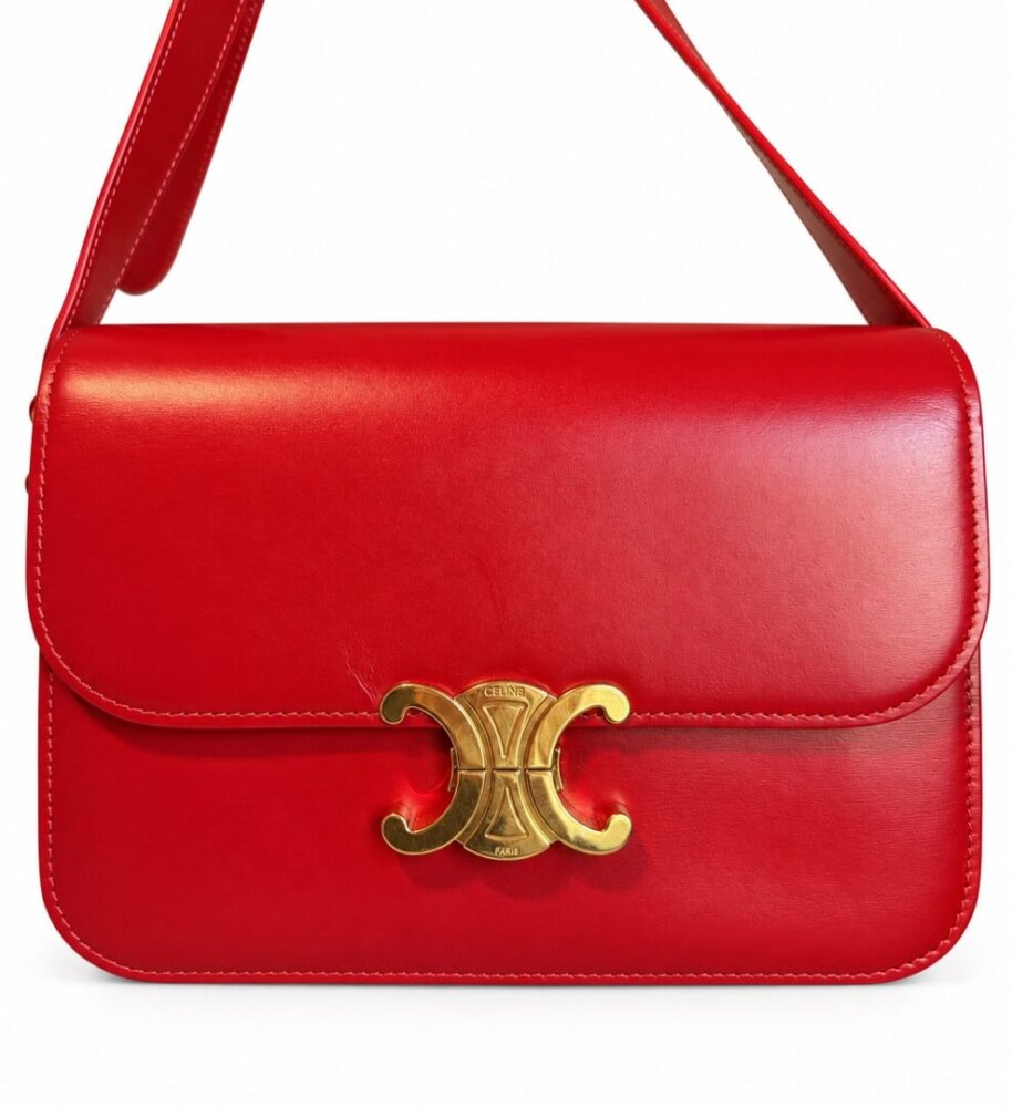 Celine Shiny Calfskin Teen Triomphe Red