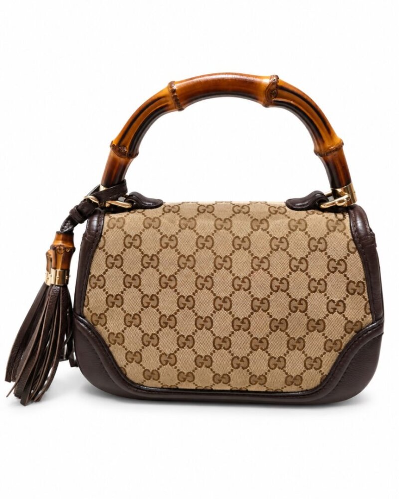 GUCCI Bamboo 1947 canvas and brown leather handbag - Image 3
