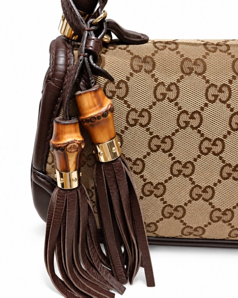 GUCCI Bamboo 1947 canvas and brown leather handbag - Image 4