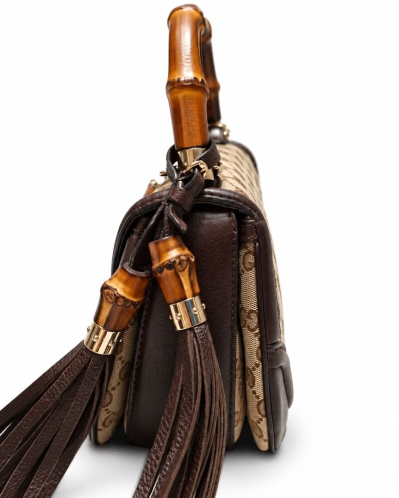 GUCCI Bamboo 1947 canvas and brown leather handbag - Image 5