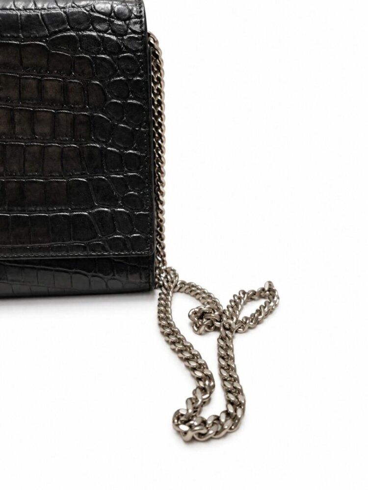 Saint Laurent Calfskin Crocodile Embossed Medium Classic Monogram Kate Tassel Satchel Black - Image 2