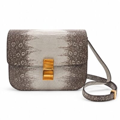 Celine Lizard Medium Classic Box Flap Bag Mineral