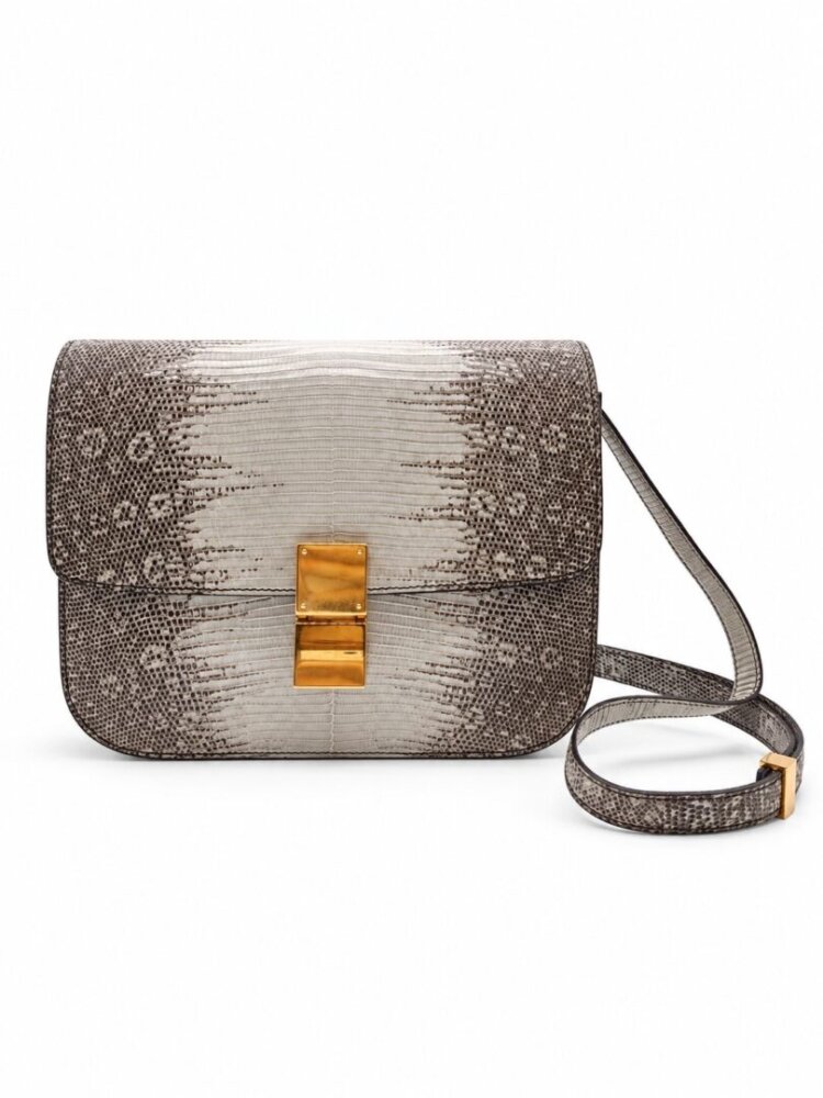 Celine Lizard Medium Classic Box Flap Bag Mineral
