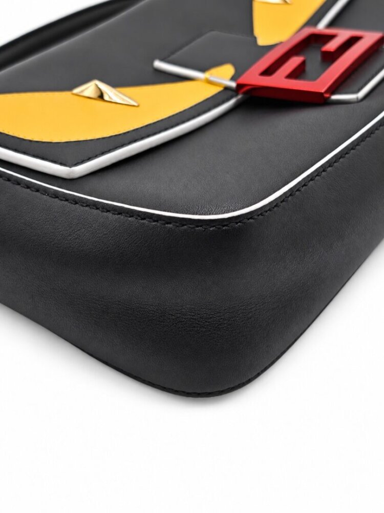 Fendi Vitello Dolce Elite Monster Eyes Bi-Color Baguette Black Yellow - Image 5