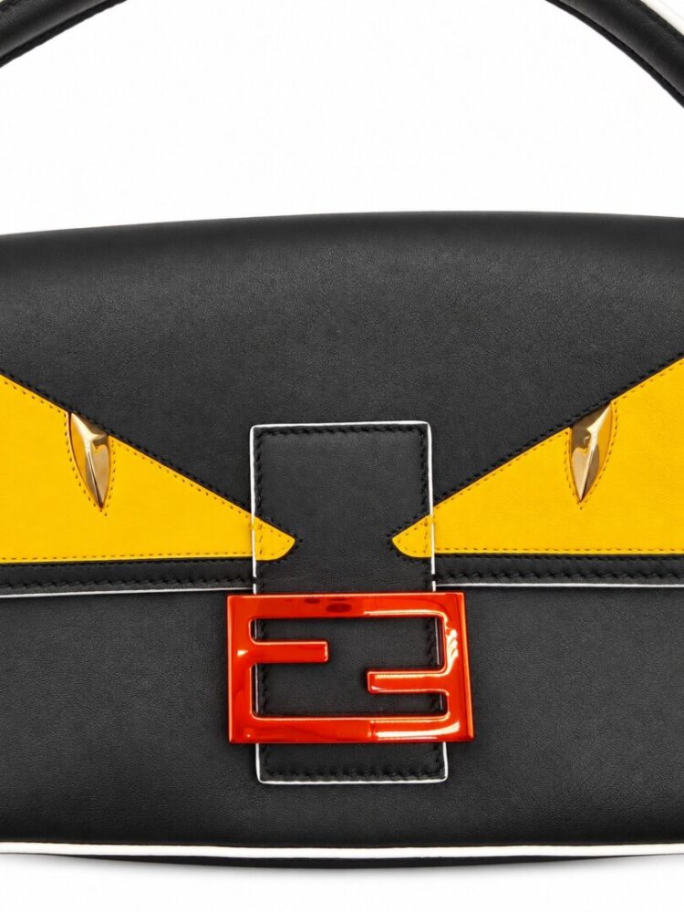Fendi Vitello Dolce Elite Monster Eyes Bi-Color Baguette Black Yellow - Image 6