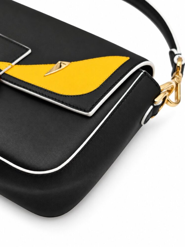 Fendi Vitello Dolce Elite Monster Eyes Bi-Color Baguette Black Yellow - Image 8