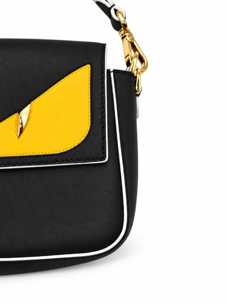 Fendi Vitello Dolce Elite Monster Eyes Bi-Color Baguette Black Yellow - Image 9