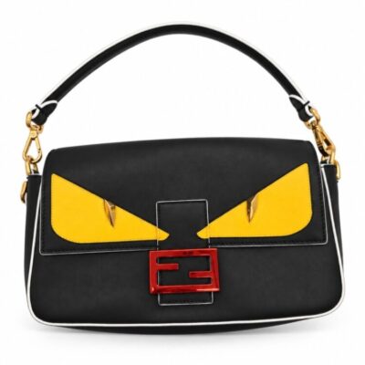 Fendi Vitello Dolce Elite Monster Eyes Bi-Color Baguette Black Yellow