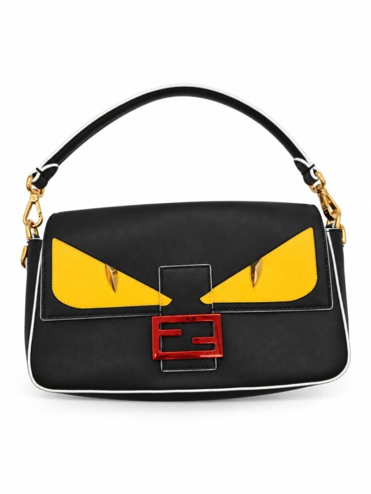 Fendi Vitello Dolce Elite Monster Eyes Bi-Color Baguette Black Yellow