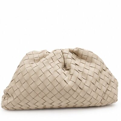 Bottega Veneta Nappa Maxi Intrecciato The Pouch Oversized Clutch Almond