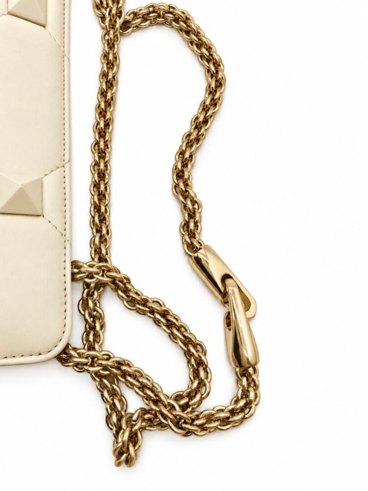 Valentino VALENTINO Leather Studded Chain Bag with Fur Finish / Beige - Image 5