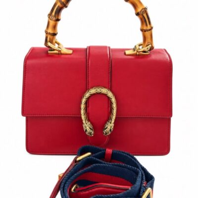 GUCCI Dollar Calfskin Crystal Web Medium Dionysus Bamboo Top Handle Bag Hibiscus Red Black Diamond