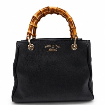 Gucci Pebbled Calfskin Medium Bamboo Shopper Tote Black