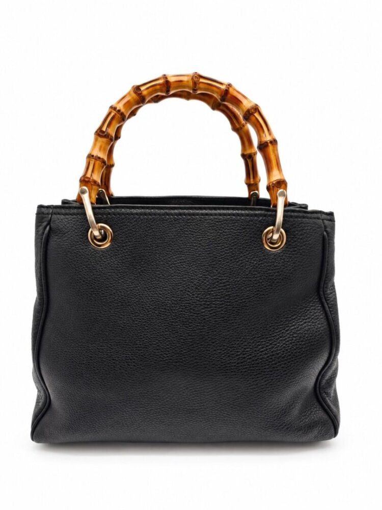 Gucci Pebbled Calfskin Medium Bamboo Shopper Tote Black - Image 4