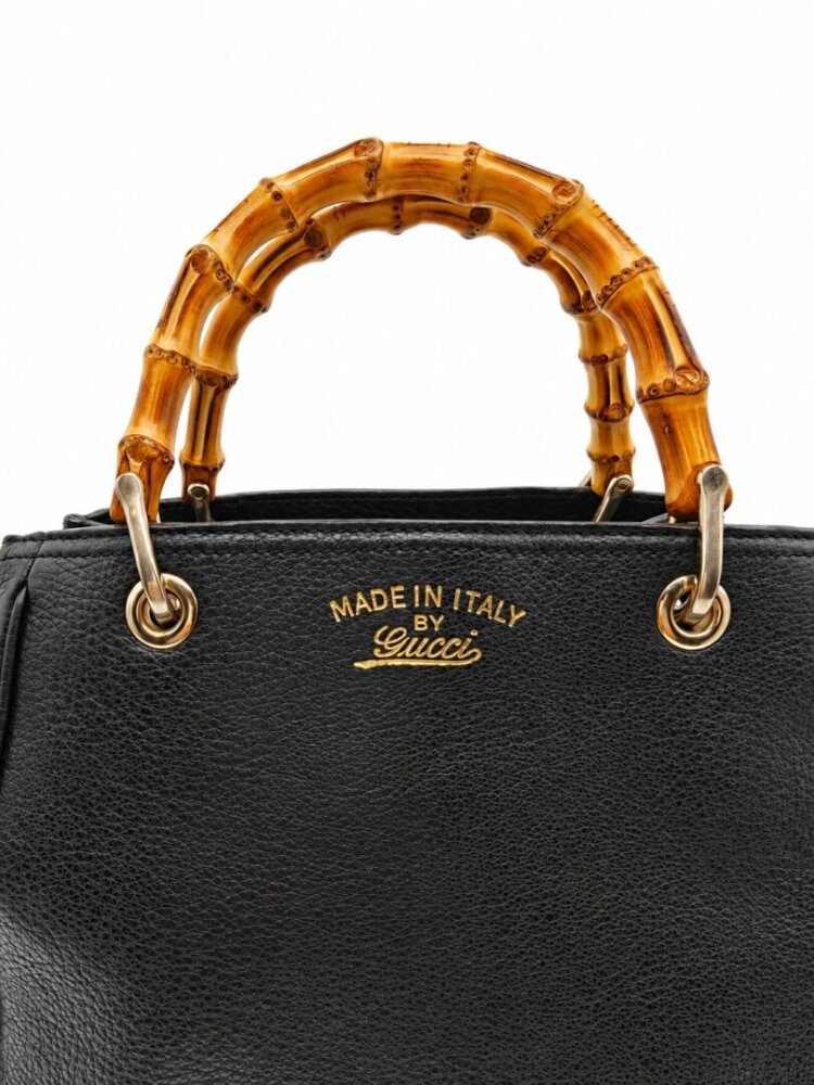 Gucci Pebbled Calfskin Medium Bamboo Shopper Tote Black - Image 5