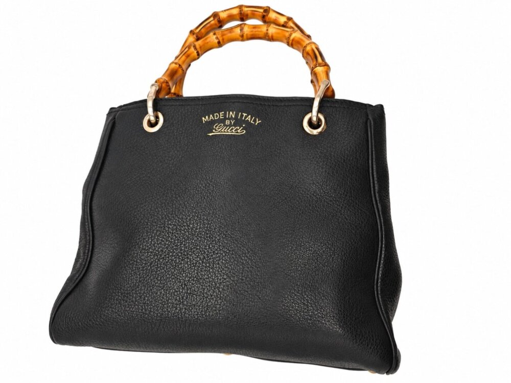 Gucci Pebbled Calfskin Medium Bamboo Shopper Tote Black - Image 8