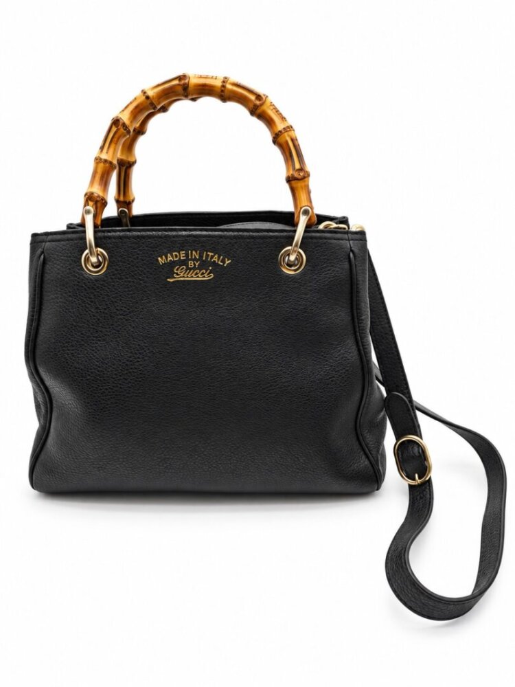 Gucci Pebbled Calfskin Medium Bamboo Shopper Tote Black - Image 9